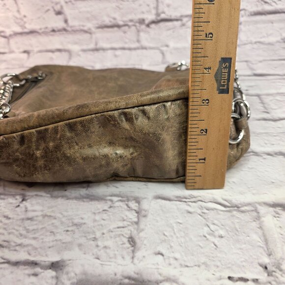 Michael Kors Designer Shoulder Bag Metallic Taupe Leather w/ Chain Accent - Picture 14 of 14